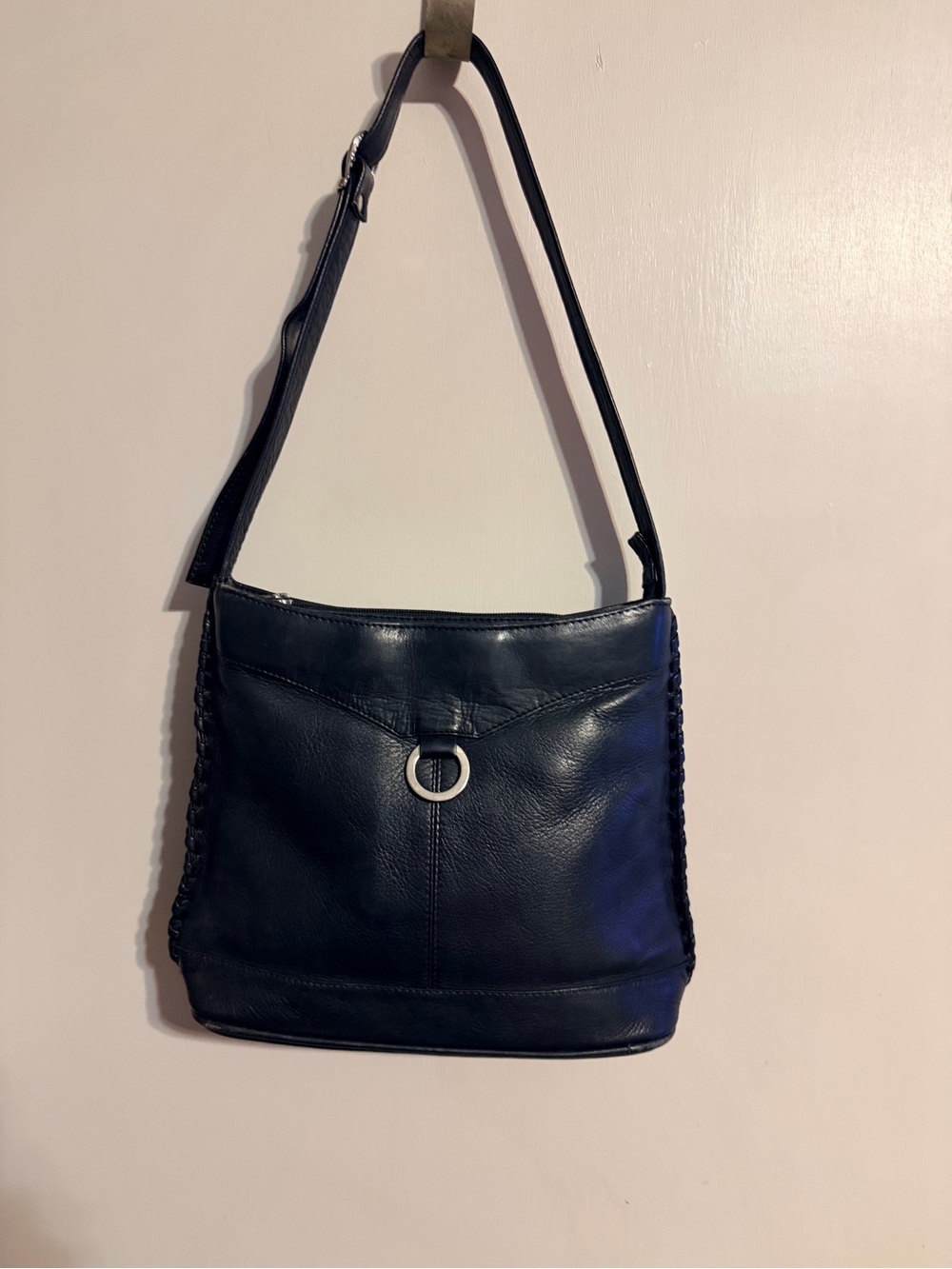 Vintage Black Genuine Leather Shoulder Bag Made in Colombia Braided Trim - Picture 3 of 15